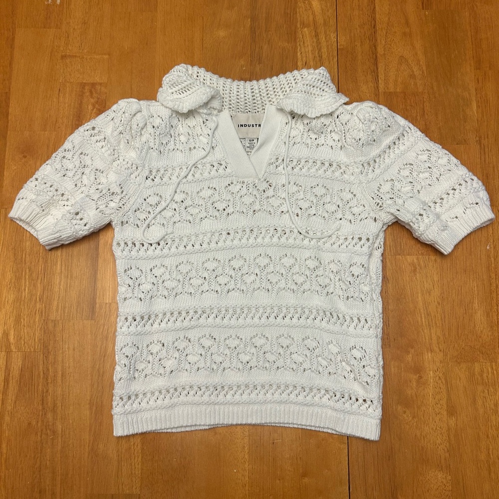 Industry White Knit Short Sleeve polo